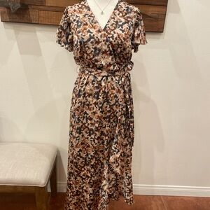 Nicole Miller Brown and Black Animal Print Midi Dress
